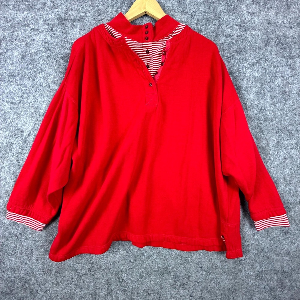 Vintage Lauren Brooke Henley Sweatshirt Womens Red Fleece Layered Neck 80s